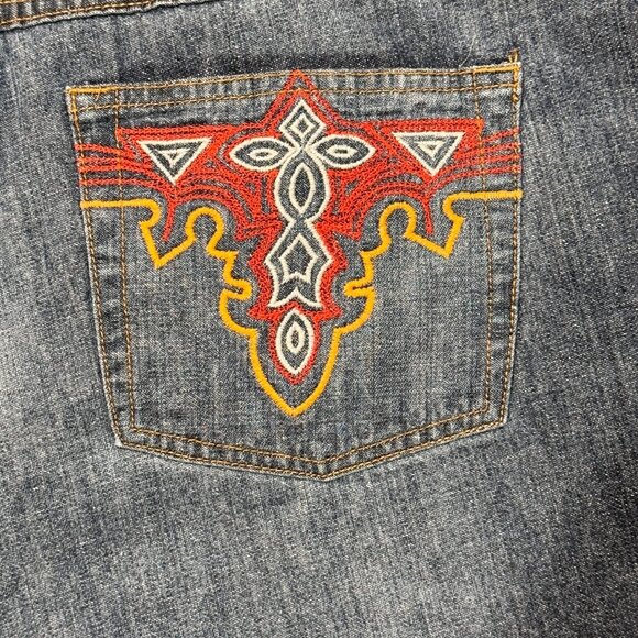 Paris Angel Jeans Denim Shorts Women Sz 24 Blue Embroidered Pockets Hiking Beach - Picture 3 of 13